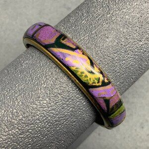 Hinged Abstract Bangle Bracelet  2.75 In Gold Purple Black Green Chic Retro Glam